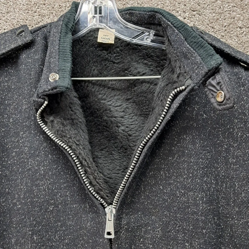 Fan Club Vintage Men Charcoal Gray‎ Faux Fur Lined Bomber Jacket Size 40